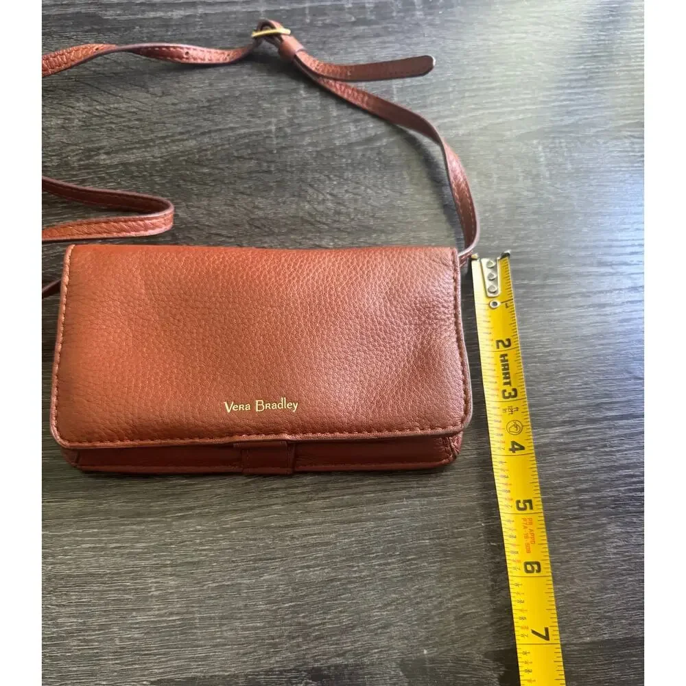 Vera Bradley Brown Leather Small Crossbody Wallet Removable‎ Strap